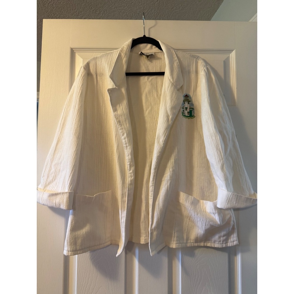 The Season Ticket Vintage White Crinkle Gauze Lighthouse Blazer Jacket Size 42